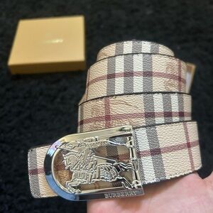 Burberry Reversible Monogram Motif Vintage Check Belt
Silver Buckle, Beige
